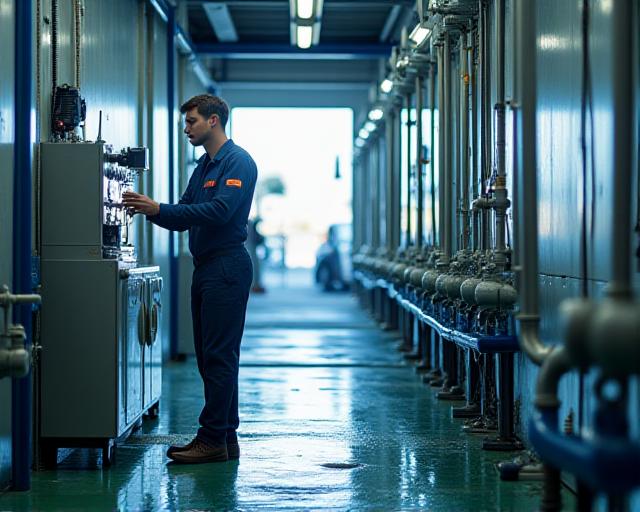 Technician using eco-friendly water systems